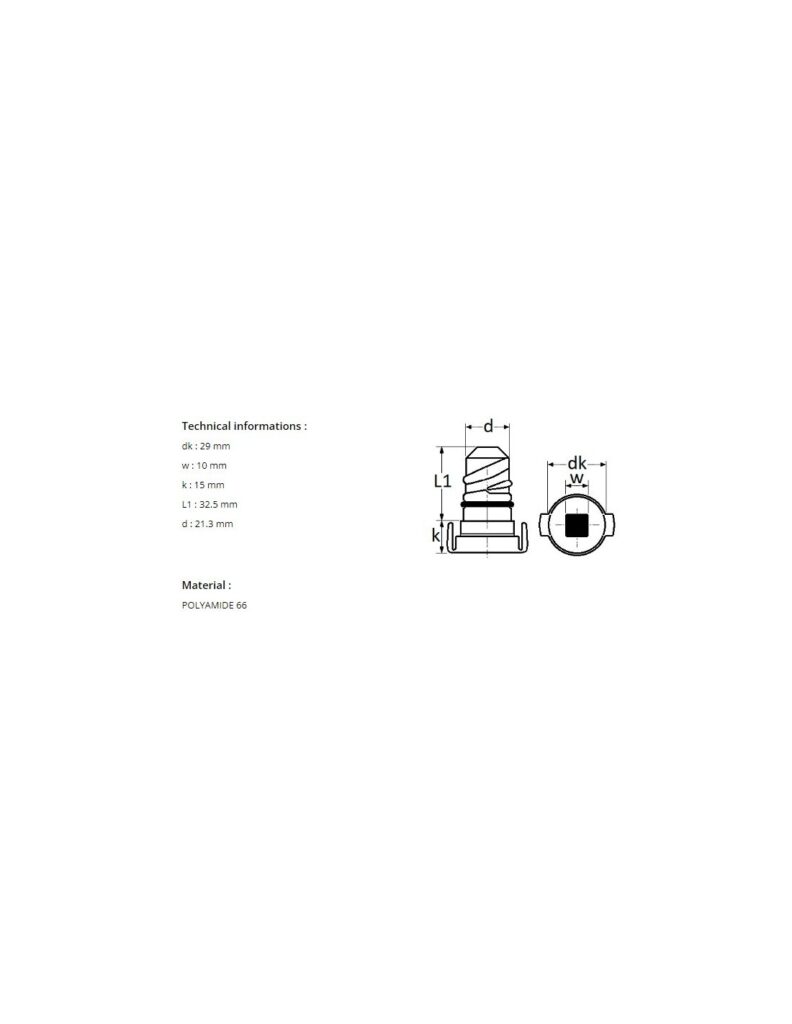 1/4 TURN DRAIN PLUG WITH SEALING RING Ø 21,3 mm