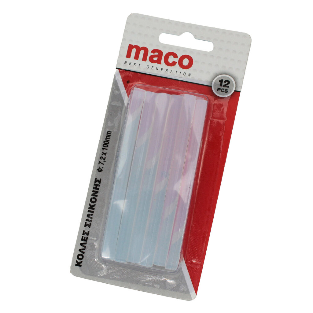 ΚΟΛΛΑ ΘΕΡΜΗΣ ΣΙΛΙΚΟΝΗΣ ΔΙΑΦΑΝΗ Φ  7,2mm Χ 10 cm MACO (σετ 12τμχ) (ΚΑΡΤΕΛΑ)