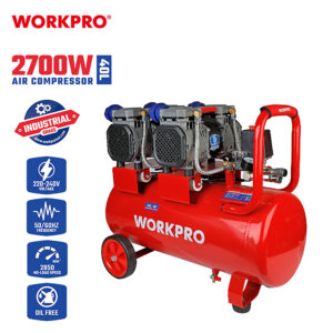 ΑΕΡΟΣΥΜΠΙΕΣΤΗΣ ΧΩΡΙΣ ΛΑΔΙ (OIL-FREE) 40L 1,8HP 2x1350W (ΧΑΜ. ΘΟΡΥΒΟΥ) WP425003 WORKPRO (PROFI)