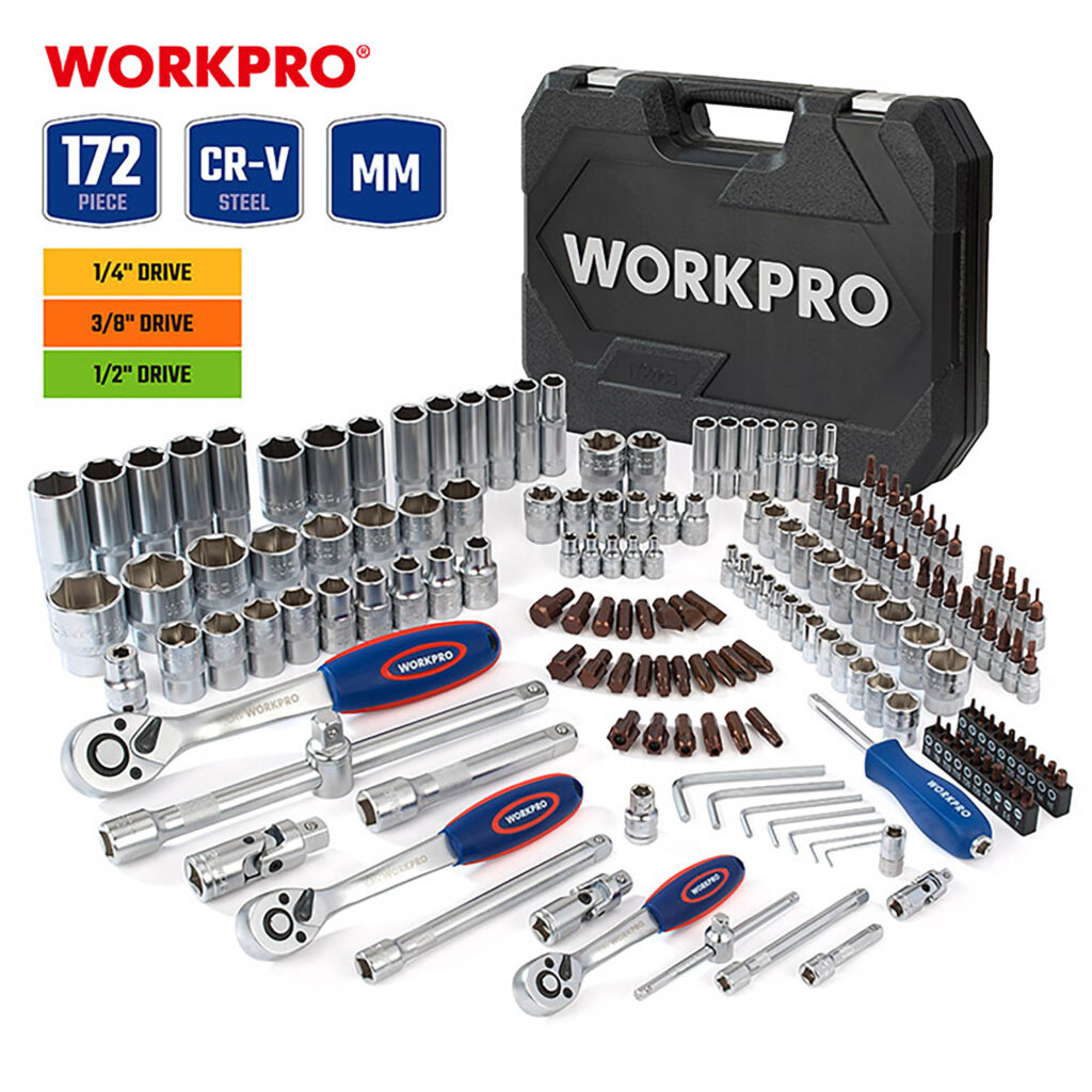 ΚΑΣΕΤΙΝΑ ΚΑΡΥΔΑΚΙΑ & ΜΥΤΕΣ 1/4"+3/8"+1/2"  ΣΕΤ  172 τμχ WP202545 WORKPRO (PROFI)